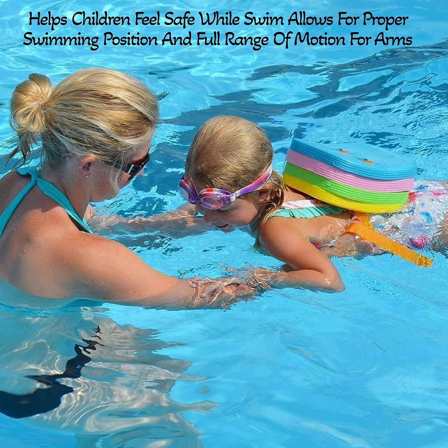 Swim Float Kids Back Belt: Pool Safe Dual-Lock Buckle 140lbs Pull-Tested - Zero Slip-Off Risk Trainer Bubble - 4-Layer Adjustable Buoyancy for Swimmers 3-12 Yrs