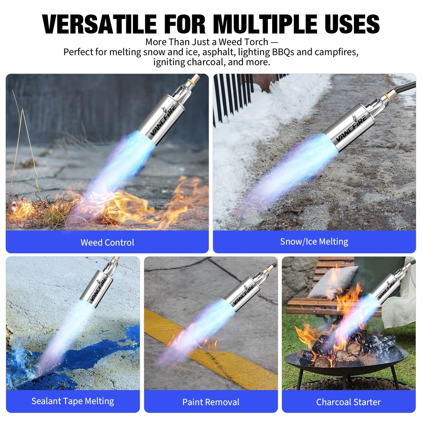 Propane Torch Weed Burner Kit with Storage Bag,35.4" High Output Blow Torch with Long/Short Mode & 12.5FT Hose,Heavy Duty Flamethrower with Turbo Trigger for Weeding,Asphalt Melting,Ice Snow Melting