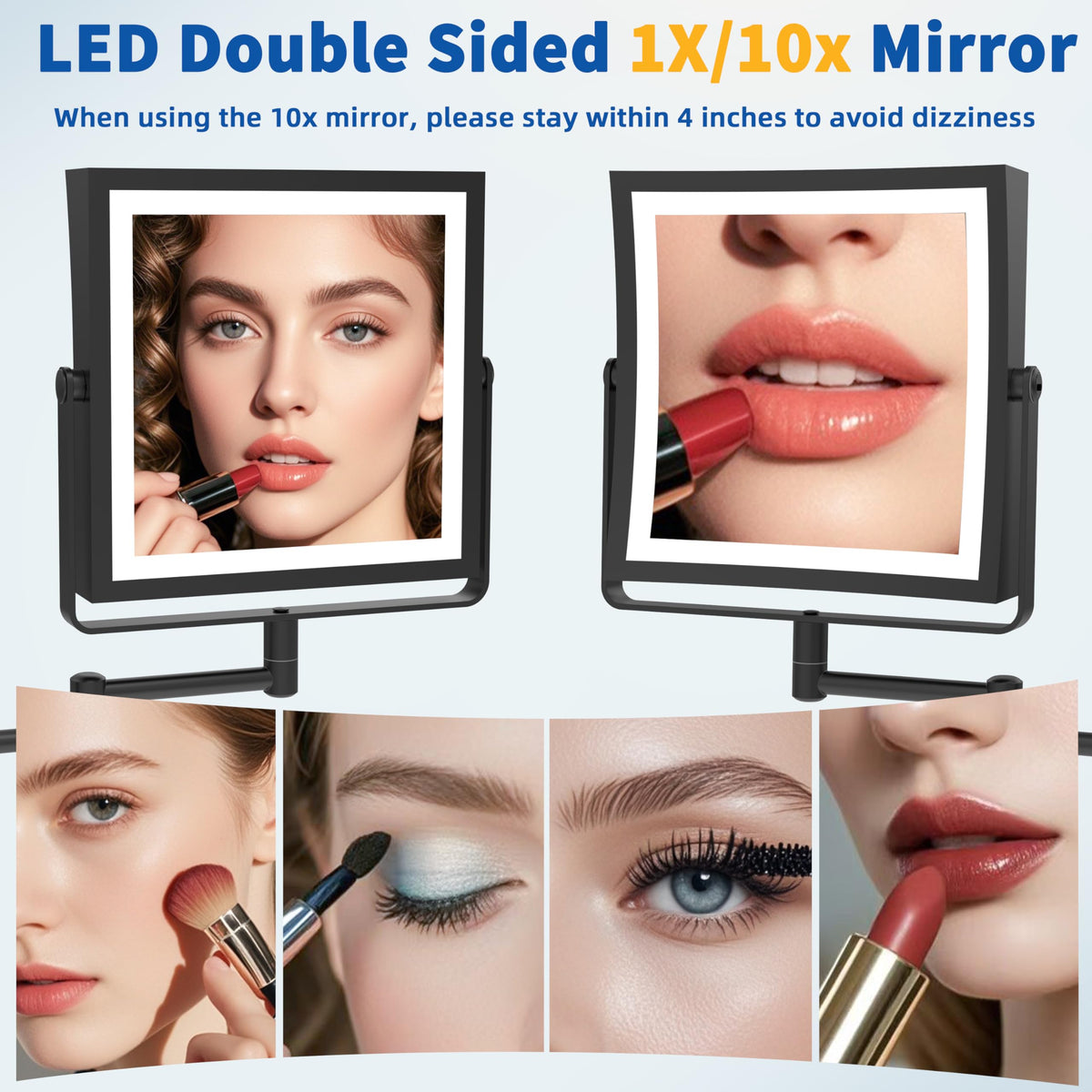 Ruacq Wall Mounted Makeup Mirror with Lights 1X/10X Dual Sided Matte Black