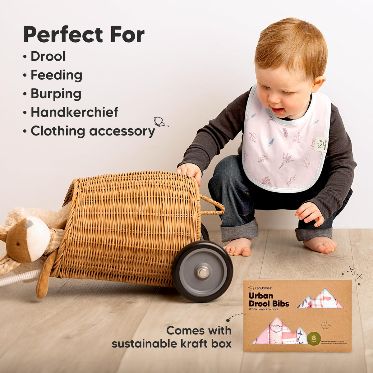 KeaBabies 8-Pack Organic Baby Bibs for Drooling and Teething (Sweet Charm)