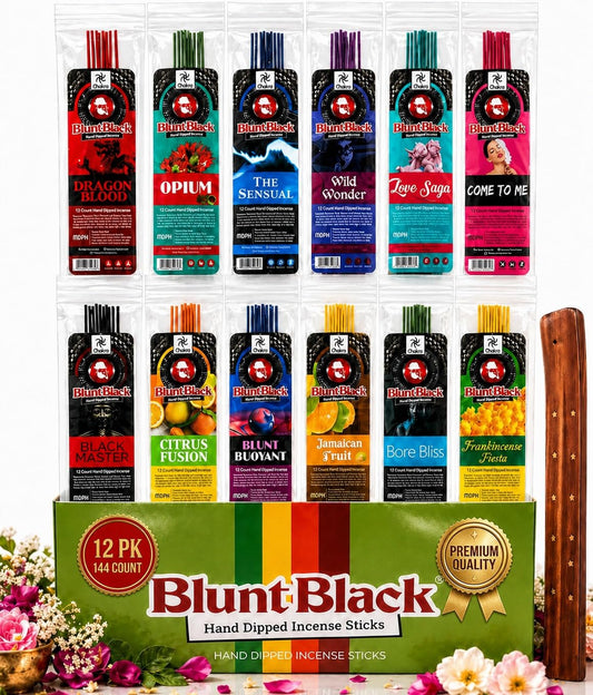 Krishnascents Blunt Black Incense Sticks, 12 Assorted Packs, 144 Count
