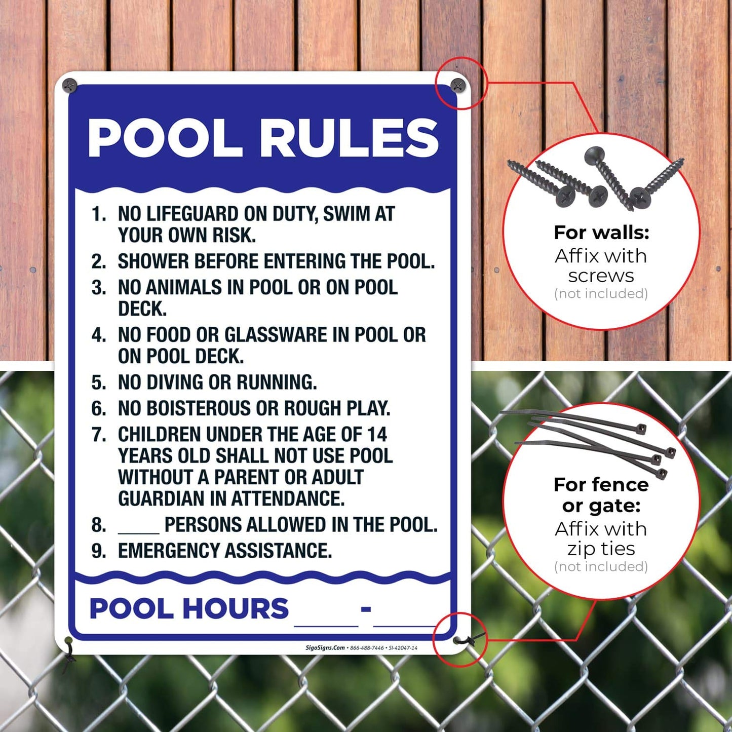 Pool Rules Sign, 10x14 Inches, Rust Free .040 Aluminum, Fade Resistant, Made in USA