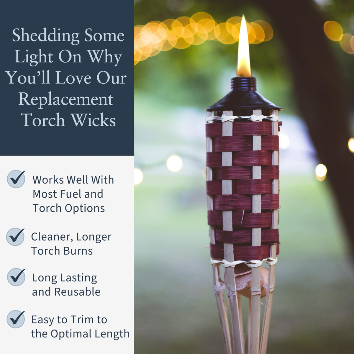 Airy Abode Tiki Torch Wicks, Fiberglass Replacement Wicks for Tiki Torches, 1/2 x 7.5 Inch Trim-to-Fit Torch Wick, Fits Most Outdoor Torches, Set of 100