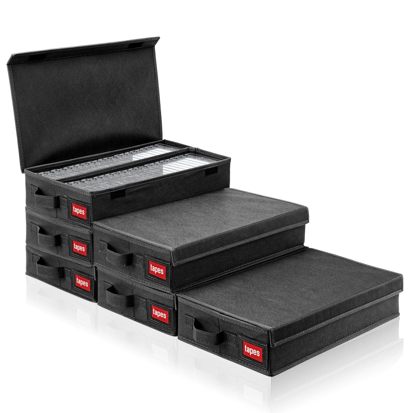 Weysat 6 Packs Stackable Cassette Tape Storage Boxes Practical Holder Dust Proof Racks with Lid 16. 34 x 9. 25 x 3. 54 Inches Holds 288 Cassette Cases Grey