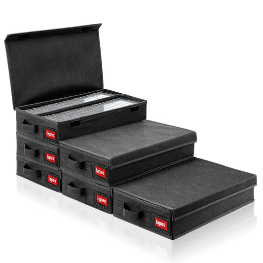Weysat 6 Packs Stackable Cassette Tape Storage Boxes Practical Holder Dust Proof Racks with Lid 16. 34 x 9. 25 x 3. 54 Inches Holds 288 Cassette Cases Grey