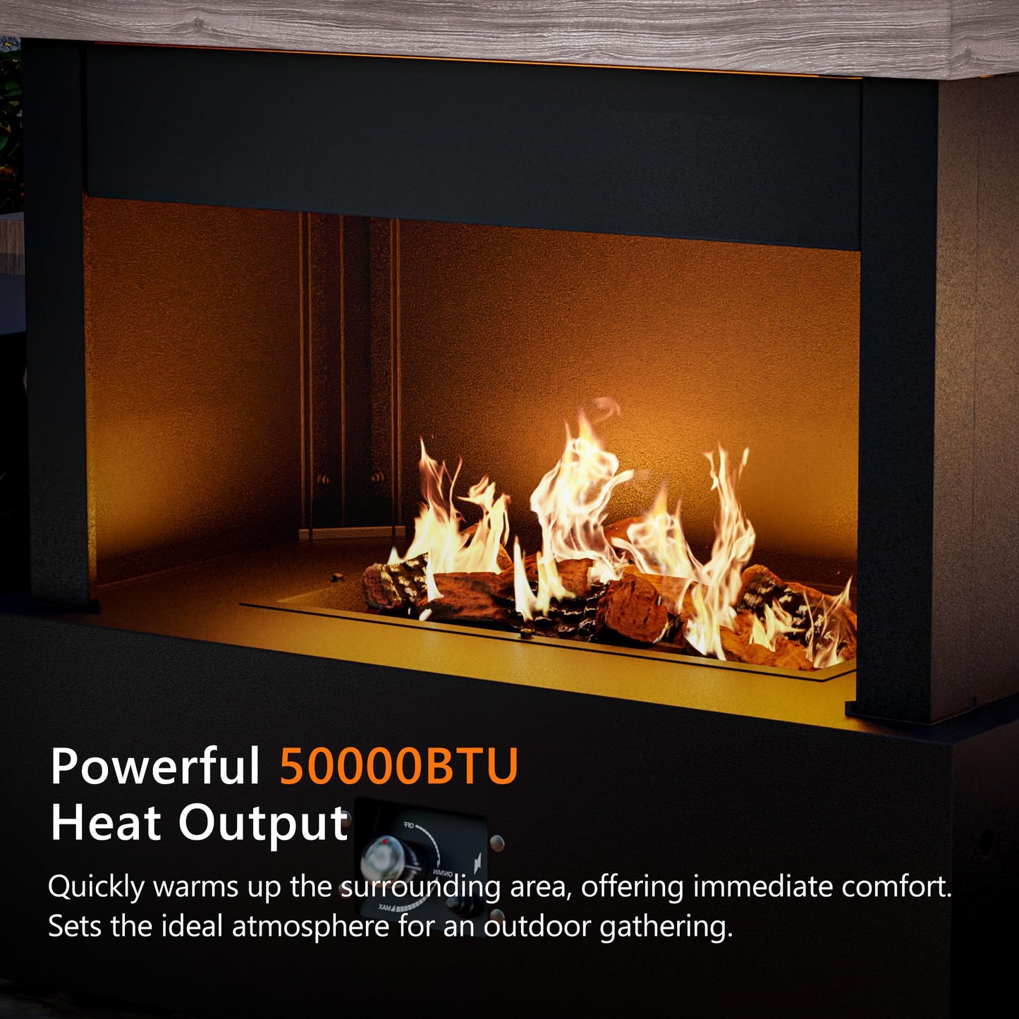 MaxMulti Outdoor Propane Fireplace w Tank Table, 50,000 BTU Gas Fire Pit with Ceramic Logs, Rain Cover, 35 Inch Steel Metal Smokeless Fireplace for Patio, Deck, CSA Certified (35 x 40 Inch)