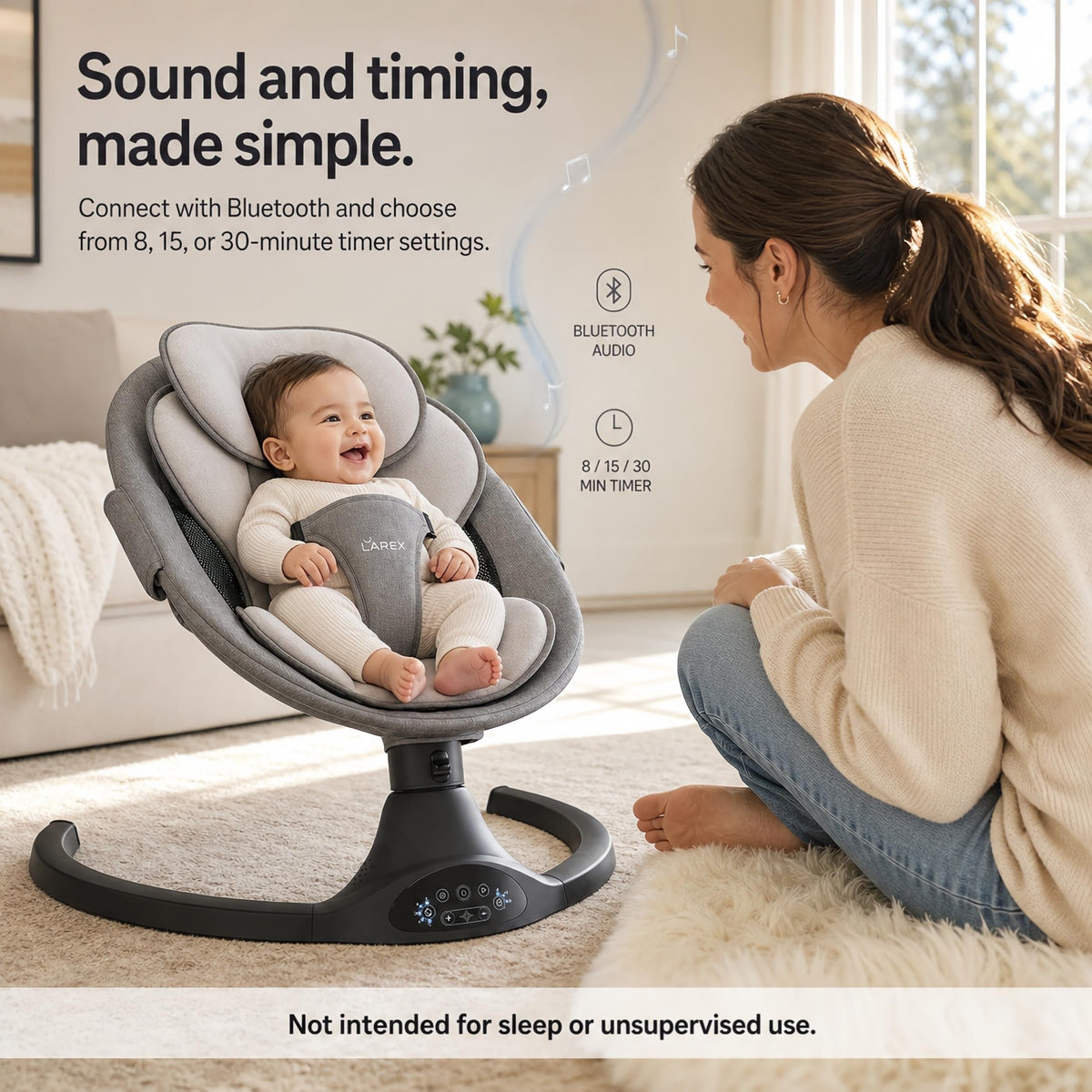LAREX Baby Swing for Infants to Toddler with Remote Control & Bluetooth