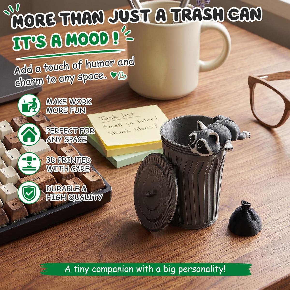 Soulchen 3D Printed Articulated Raccoon Animal Trash Can Desk Accessories