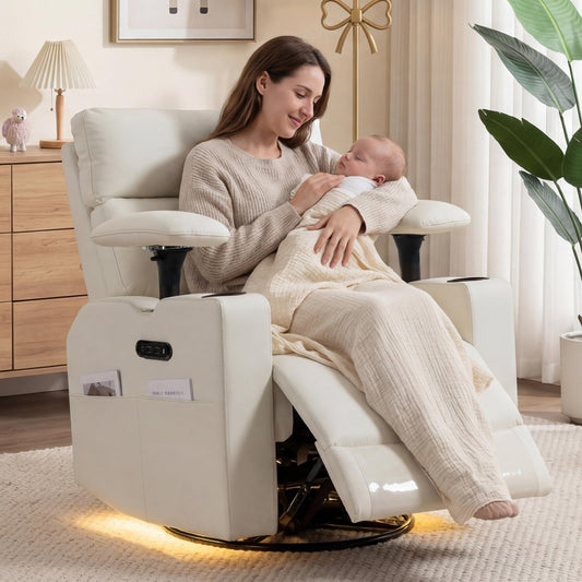 FiveWillowise Power Rocking Nursery Chair with Adjustable Armrests&Headrest