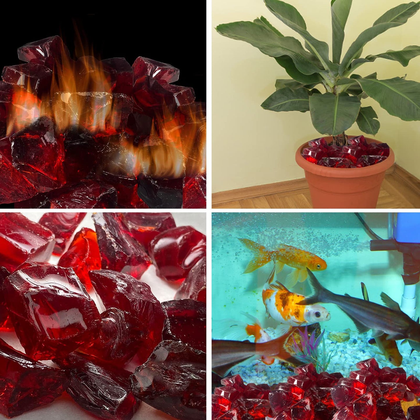 Jeejunye 2lb Red Glass Rock, Borken Dark Red Glass Pieces Irregular Fire Glass for Decorative Crafts Propane Fire Pit