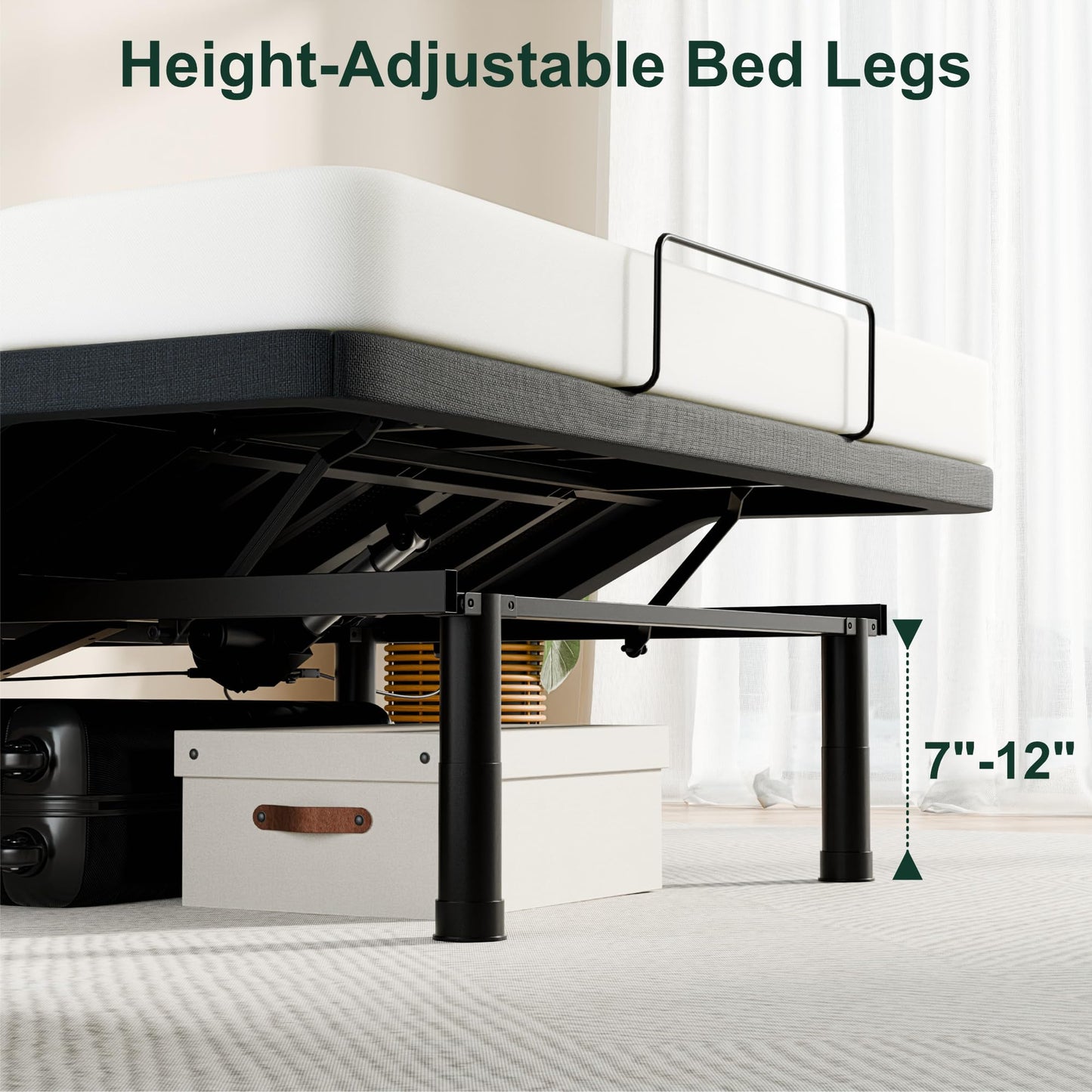 SunsGrove Full Adjustable Bed Frame, Wired Remote Control, Independent Head and Foot Incline, Electric Bed Frame Base, Adjustable Bed Leg with 2 Height Options, Easy Assembly