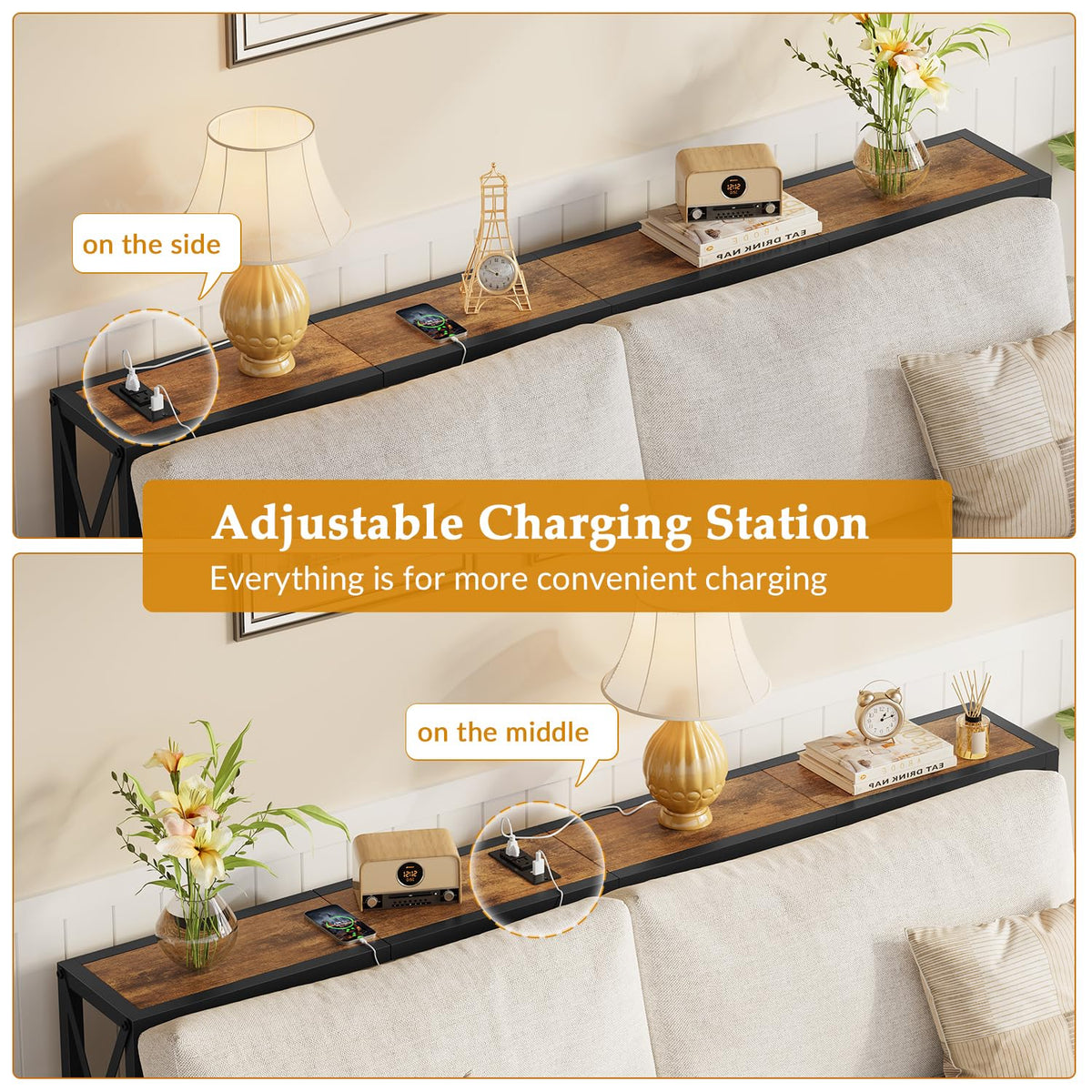 Gewudraw Narrow Console Table - 55.1" Sofa Table Behind Couch with Socket