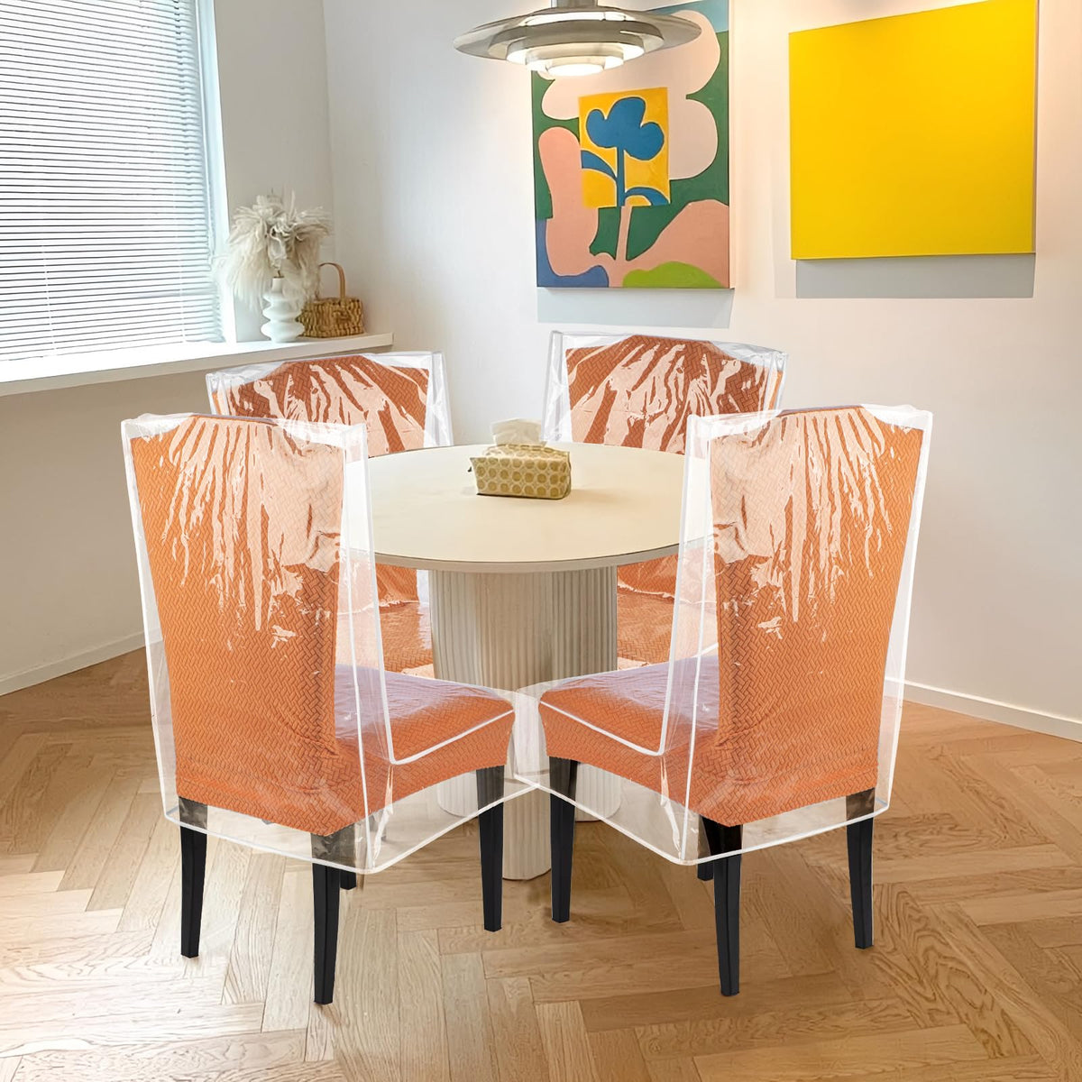 KIPHCA Dining Chair Covers, Waterproof Chair Covers - 4 Pack Clear Plastic Seat Chair Protector for Kitchen Keep Your Chair Away from Water Dust Stain and Pet Claws W/21 x D/18 Fits 16-23" (4)