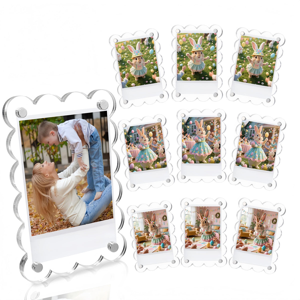 NEUREGY 10 Pack 2.36 x 3.54 Inch Acrylic Fridge Magnetic Frame Scalloped, Double Sided Polaroid Frame, Refrigerator Magnet Picture Frame for Fujifilm Instax Mini