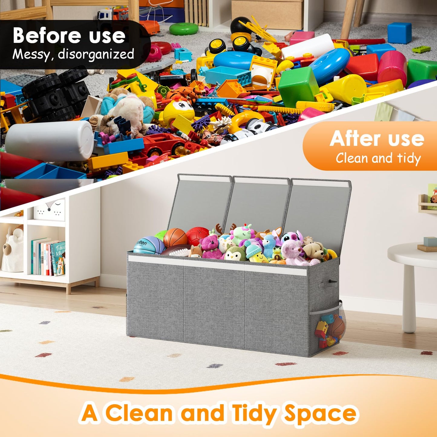 Fineonly Extra Large Toy Box Chest with Lid, Kids Toy Storage Organizer for Boys Girls, Big Toy Bin Basket Extra Large Toy Storage Box for Living Room Playroom Nursery (40" x14" x16")