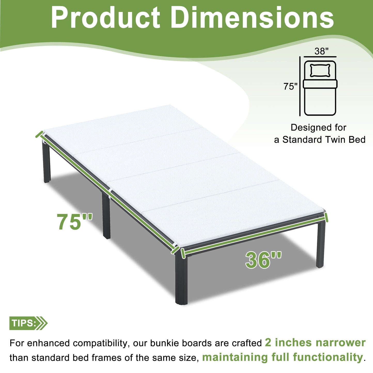 Yicensen Twin Bunkie Board, High Density Bunkie Board Twin, White