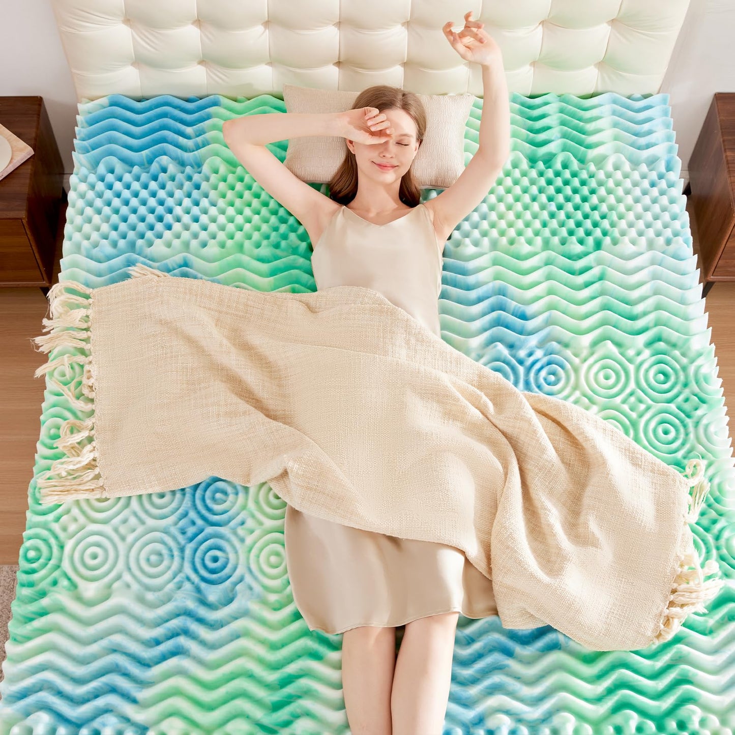 SOOSLEEPY 3 Inch 7-Zone Full Memory Foam Mattress Topper Egg Crate Cooling Gel Infused Mattress Pad Bed Topper for Pressure Relief and Back Pain Soft & Breathable, CertiPUR-US Certified