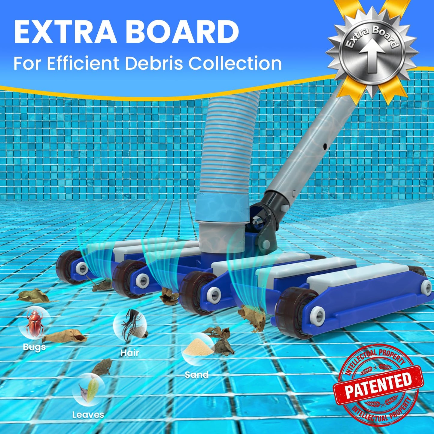 Poolvio 14" Ultra-Weighted Pool Vacuum Head with Wheels, Flexible Manual Pool Cleaner with Bottom Brushes & Swivel Handle for Deep Cleaning Inground Pools, 1.5" Hose Port (NO Pole & Hose)