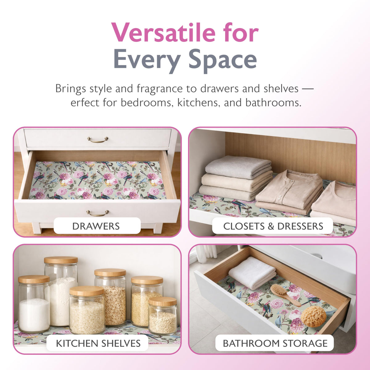 Merriton Scented Drawer Liners for Dresser, 6 Large Sheets 22 x 16 in - Non Adhesive Drawer Paper Liner & Scented Shelf Liner for Bedroom Dresser Drawers, Linen Closet - Gift Box (Royal Bloom)