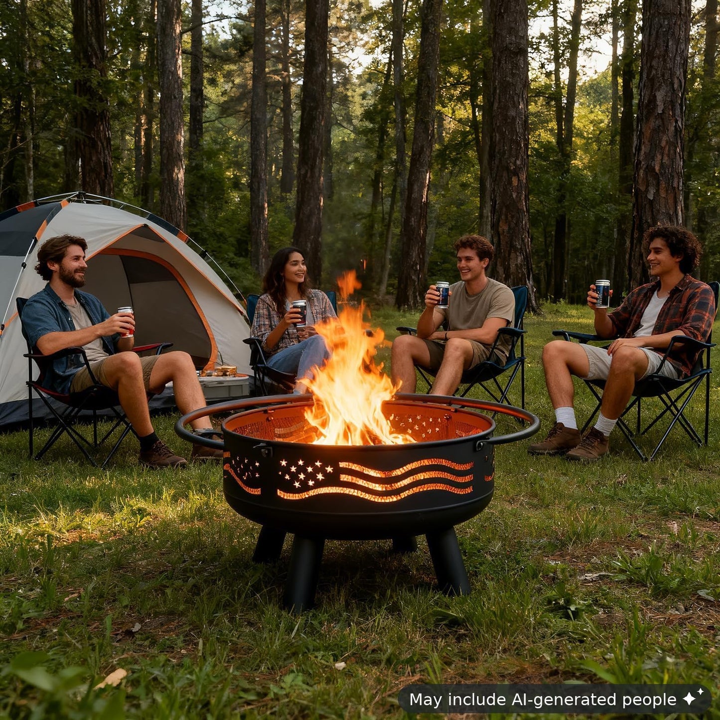 Breezz American Flag Wood-Burning Fire Pit, 32 in