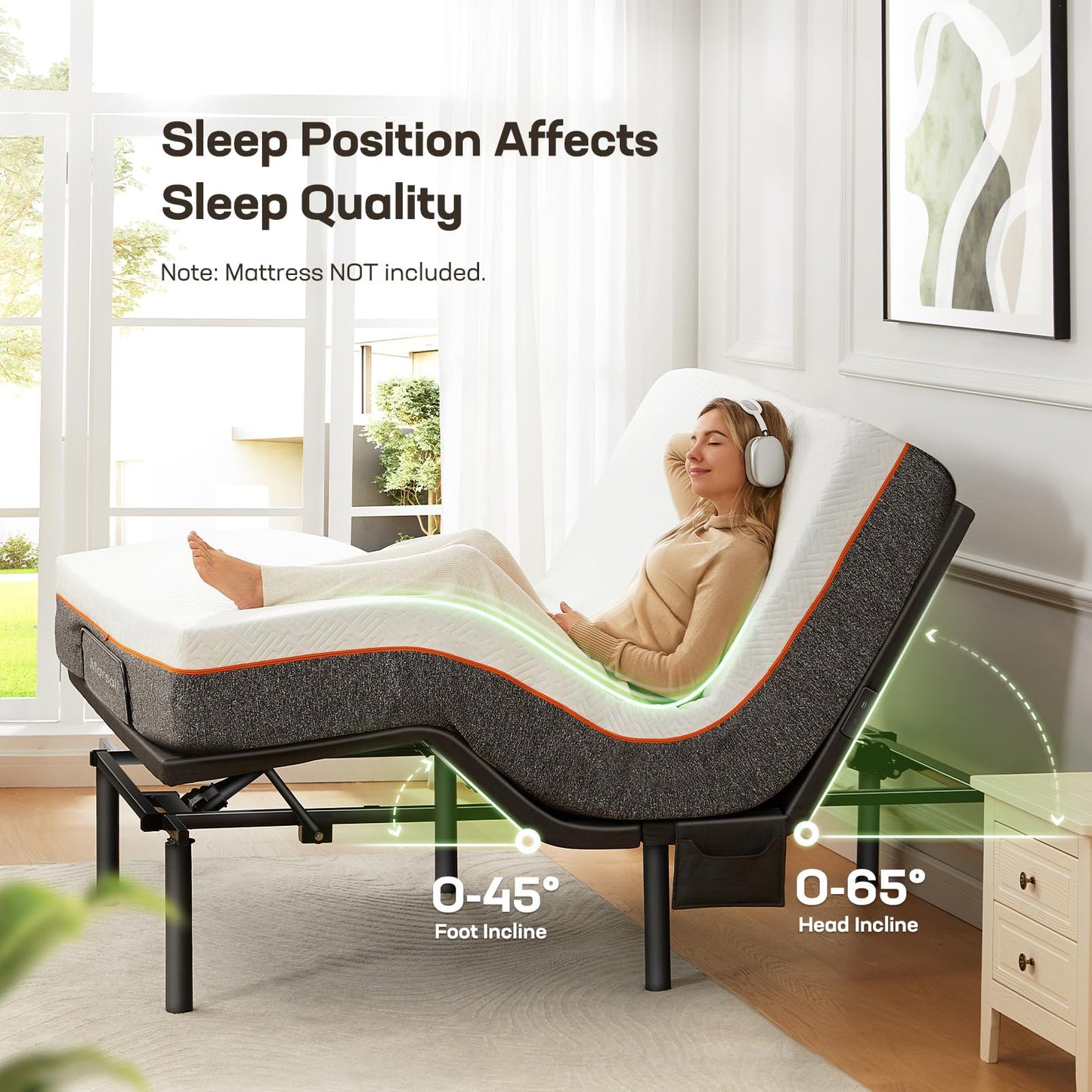 Marsail MS01-1 Full Adjustable Bed Frame with Massage + 10-inch Gel Memory Foam Mattress, Adjustable Bed Base with Under-Bed Nightlight, Wireless Control Massage Adjustable Bed, Full