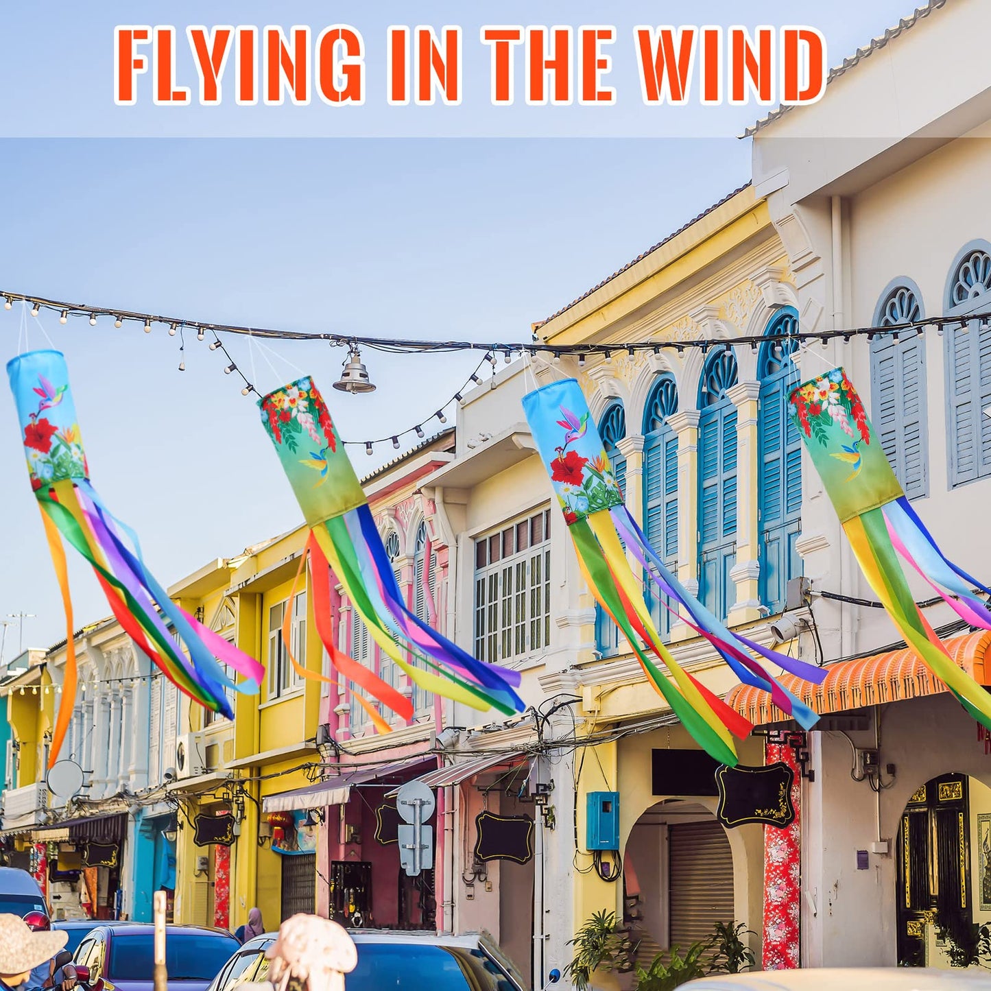 Newwiee 4 Pcs Wind Socks for Outside Heavy Duty 40 Inches Rip-Stop Polyester Decorative Spring Summer Hummingbird Windsock with Streamers Hanging Decor for Wall Tree Front Patio Lawn Garden
