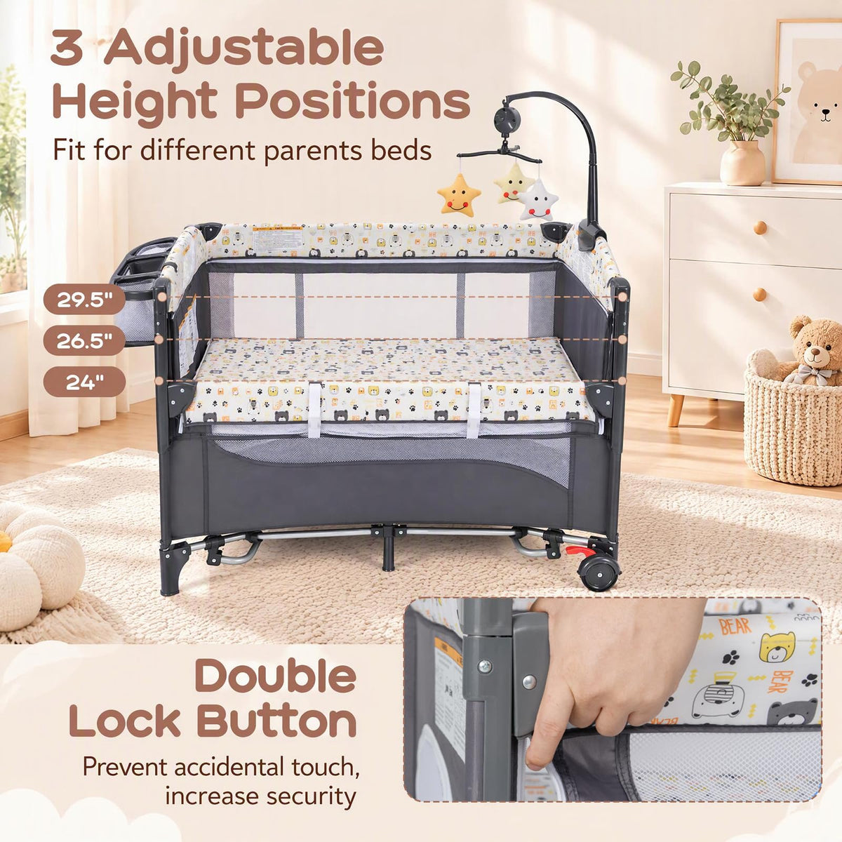 INFANS 5 in 1 Pack and Play, Portable Baby Playard, Bear