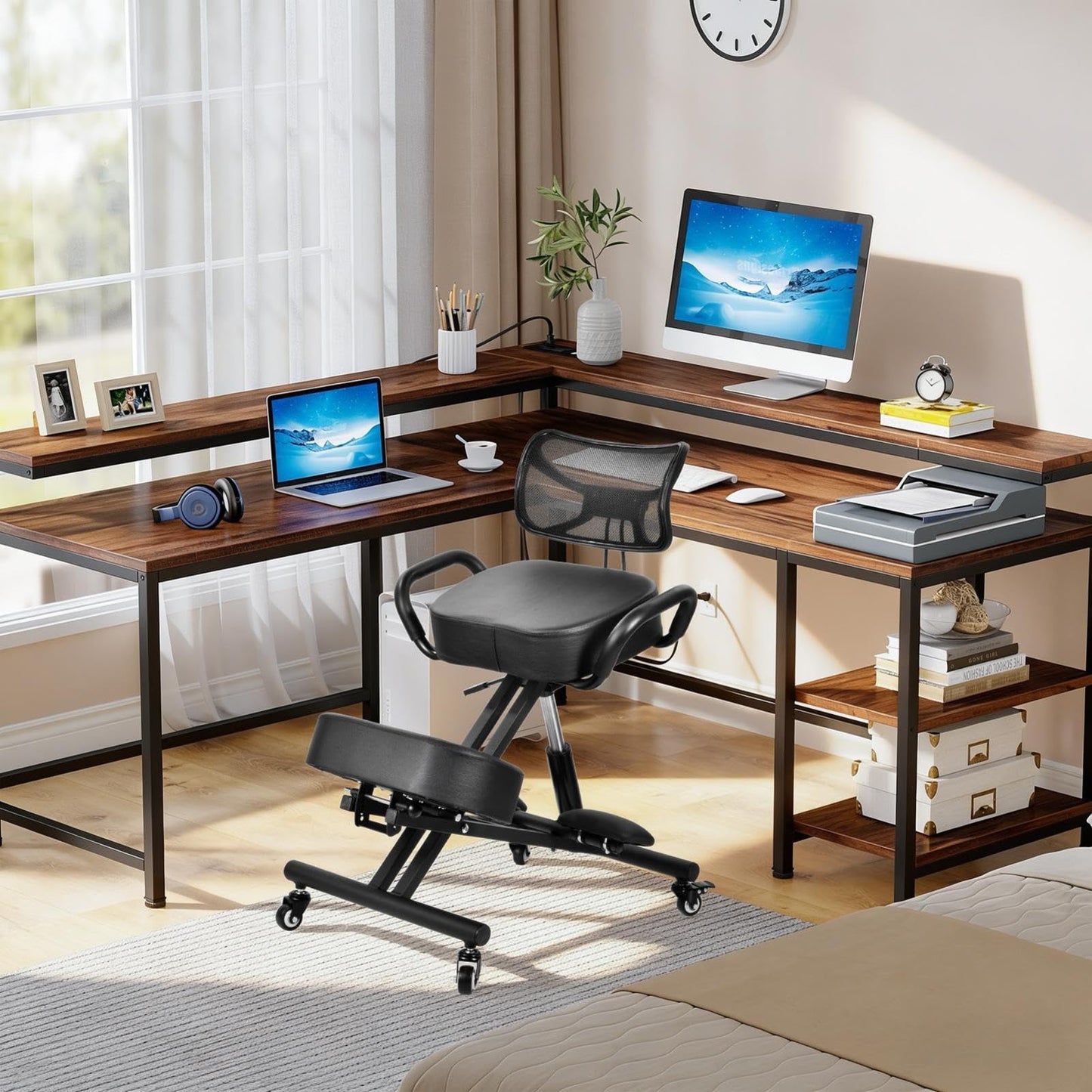 Ergonomic Kneeling Chair Adjustable Backrest Footrest Office Posture Stool
