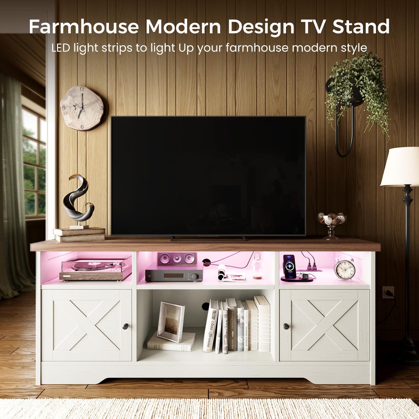 Casaottima TV Stand for 65 Inch TV, Entertainment Center, White