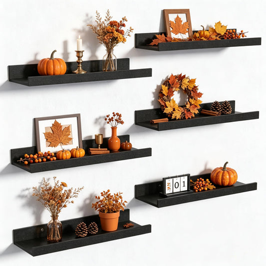 upsimples Floating Shelves for Wall Decor and Storage, Black, 6Pcs 15.7''