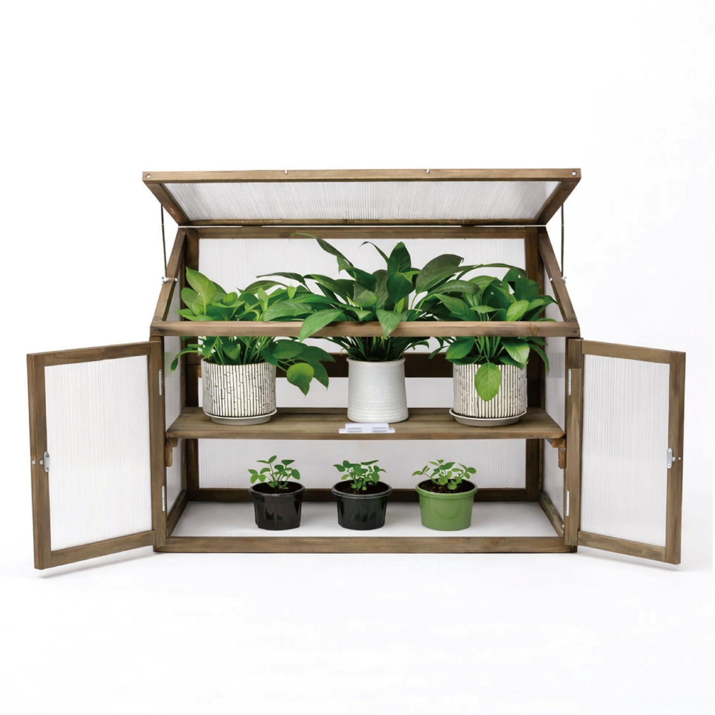 Beipoo 2-Tier Wooden Greenhouse with Adjustable Vent & Shelf, Outdoor Raised Planter Box with Enhanced Drainage, Solid Fir Wood Cold Frame for Patio and Garden