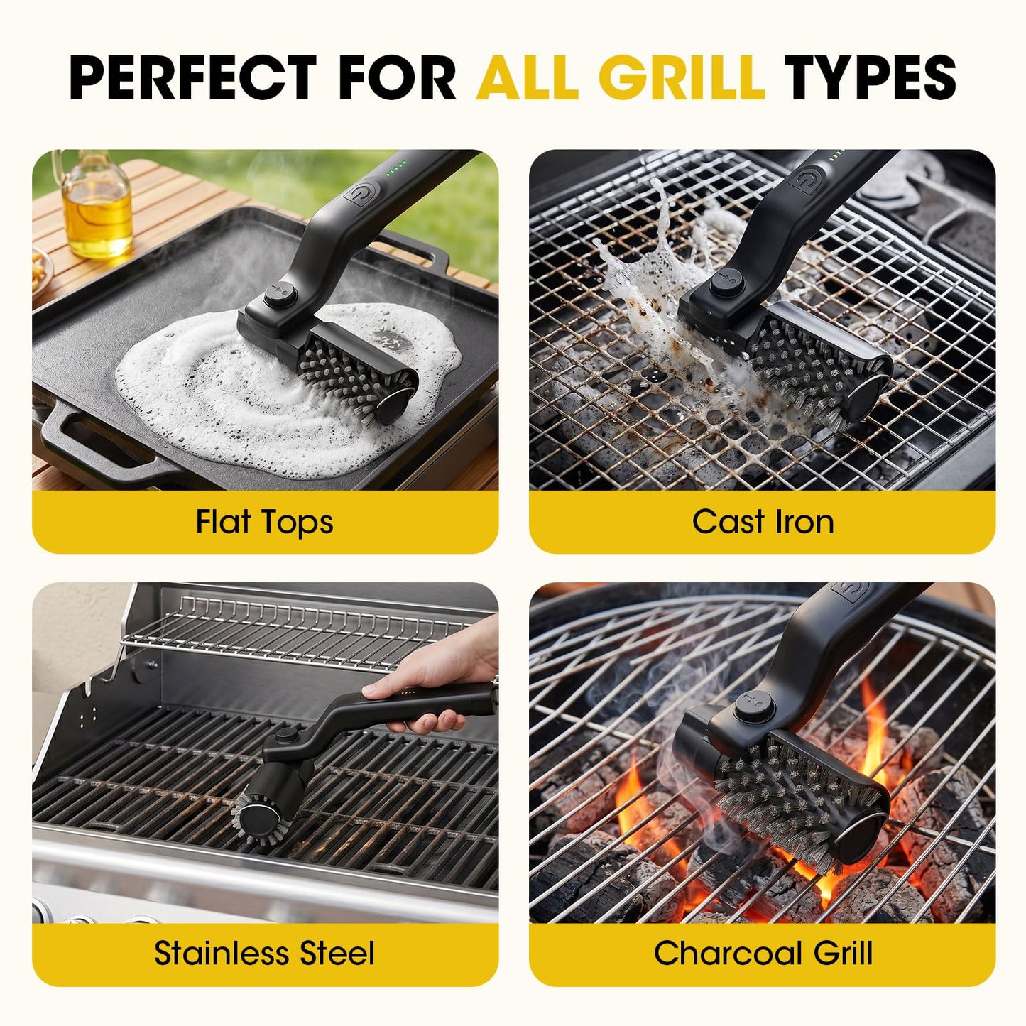 Electric Grill Brush, Electric Grill Cleaner Brush for Outdoor Grill, Cordless Rechargeable BBQ Grill Cleaning Brush, Power Barbecue Grill Brush, Motorized Grill Brush with 3-Speed & Adjustable Angle