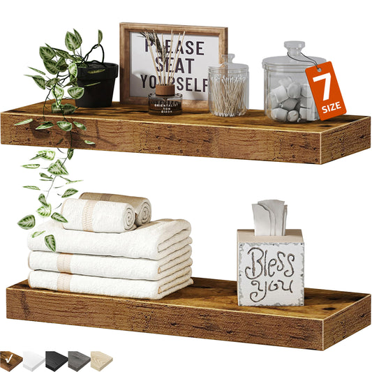 QEEIG Bathroom Floating Shelves for Wall (Brown, Set of 2, 15.7")