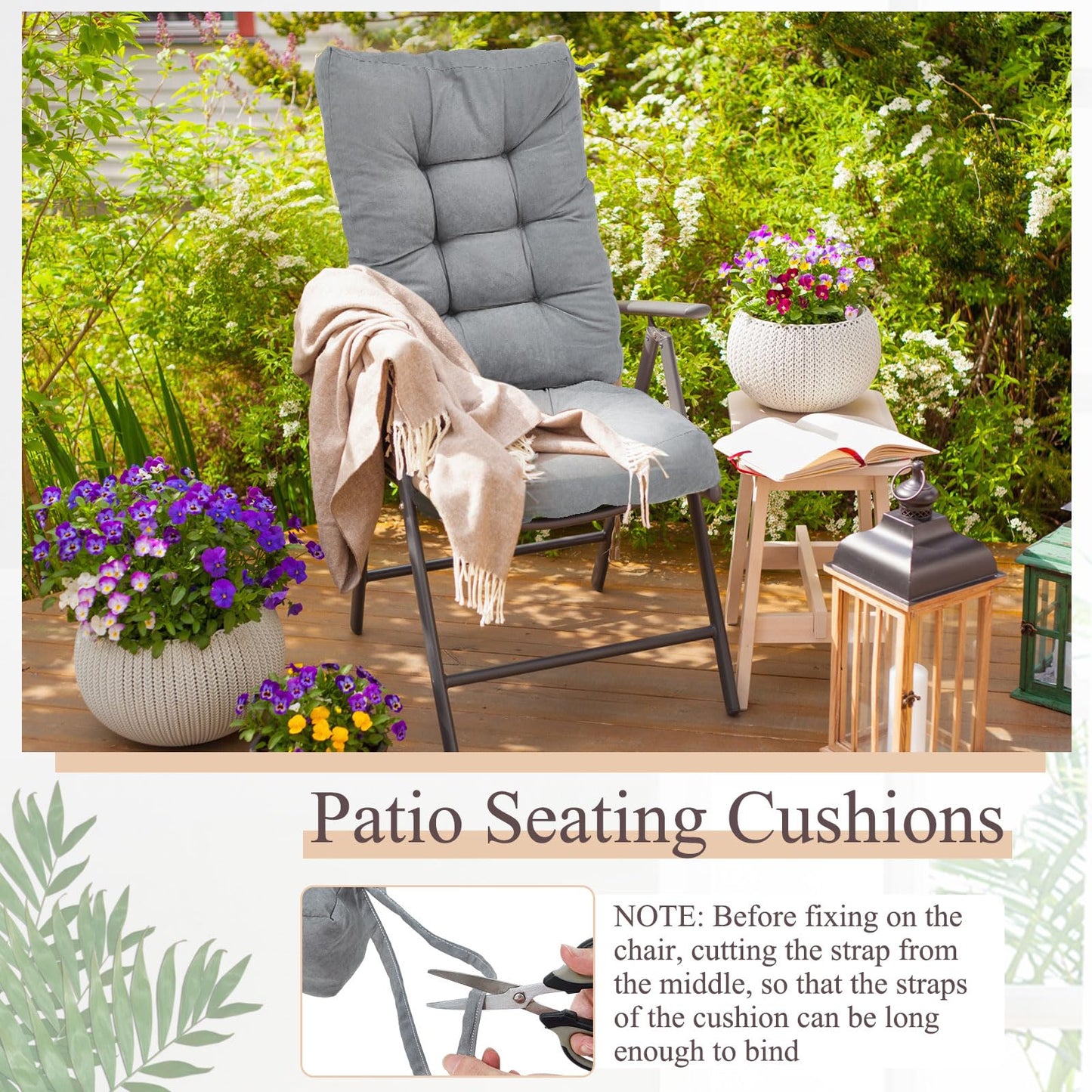 Juexica 4 Sets Outdoor Patio Chair Cushions Seat High Back Tufted Pillow Replacement Rocking Chair Cushions Pads for Patio Summer Seasonal Indoor Home Office(17 x 17 Inch,Gray)