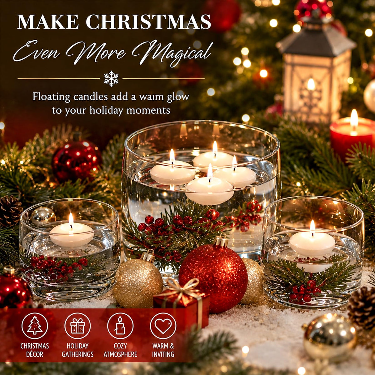 MAQIHAN 30Pcs White Floating Candles for Centerpieces - Small Wax Candles