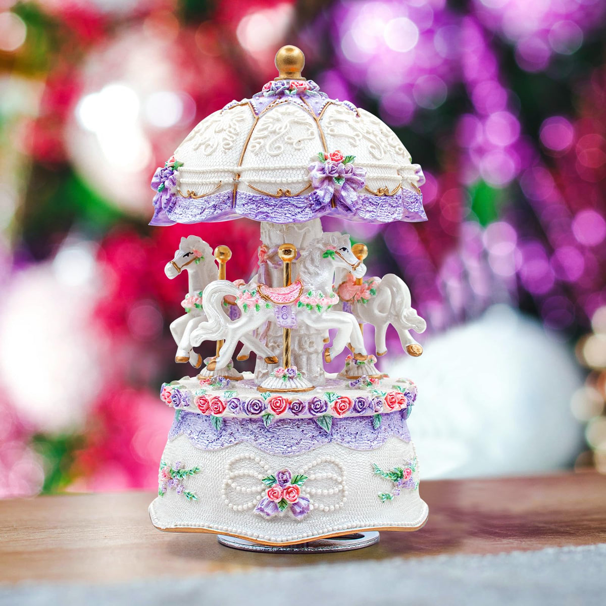 Carousel Music Box,Luxury Color Change LED Light ,Luminous Rotating 3-horse