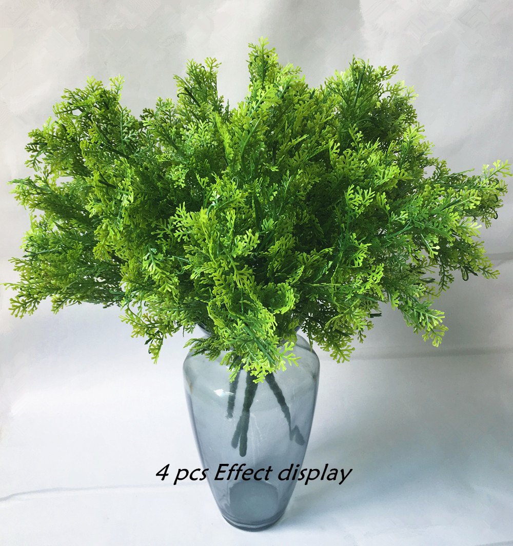 LOVENIMEN Artificial Shrubs, Plastic Plants Simulation Fake Bushes Wedding Outdoor Indoor Home Garden Verandah Kitchen Parterre Office Table Centerpieces Arrangements Decoration Green 4pcs