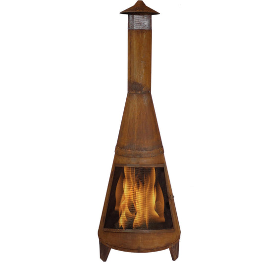 Sunnydaze 70" Metal Chiminea Outdoor Fireplace - Wood Burning Outdoor Chimney Fireplace for Backyard - Large Steel Patio Fire Pit - Rustic