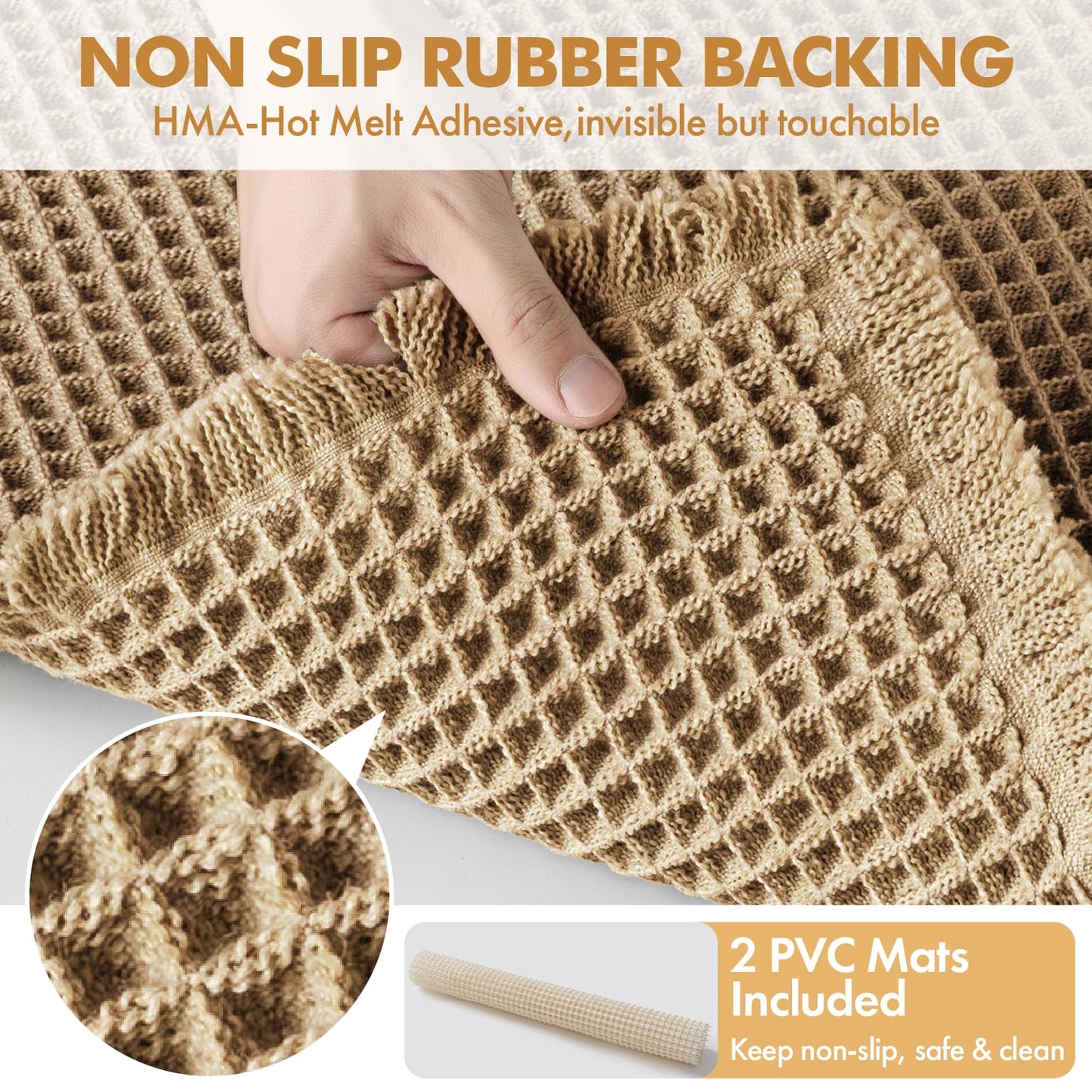 MIULEE Set of 2 Waffle Bathroom Rugs, Boho Bath Rugs Non Slip Washable, Super Absorbent Bath Mats, Ultra Soft Rubber Backed Shower Mats for Bathroom Floor, Tub and Shower, Brown, 18x30 Inch