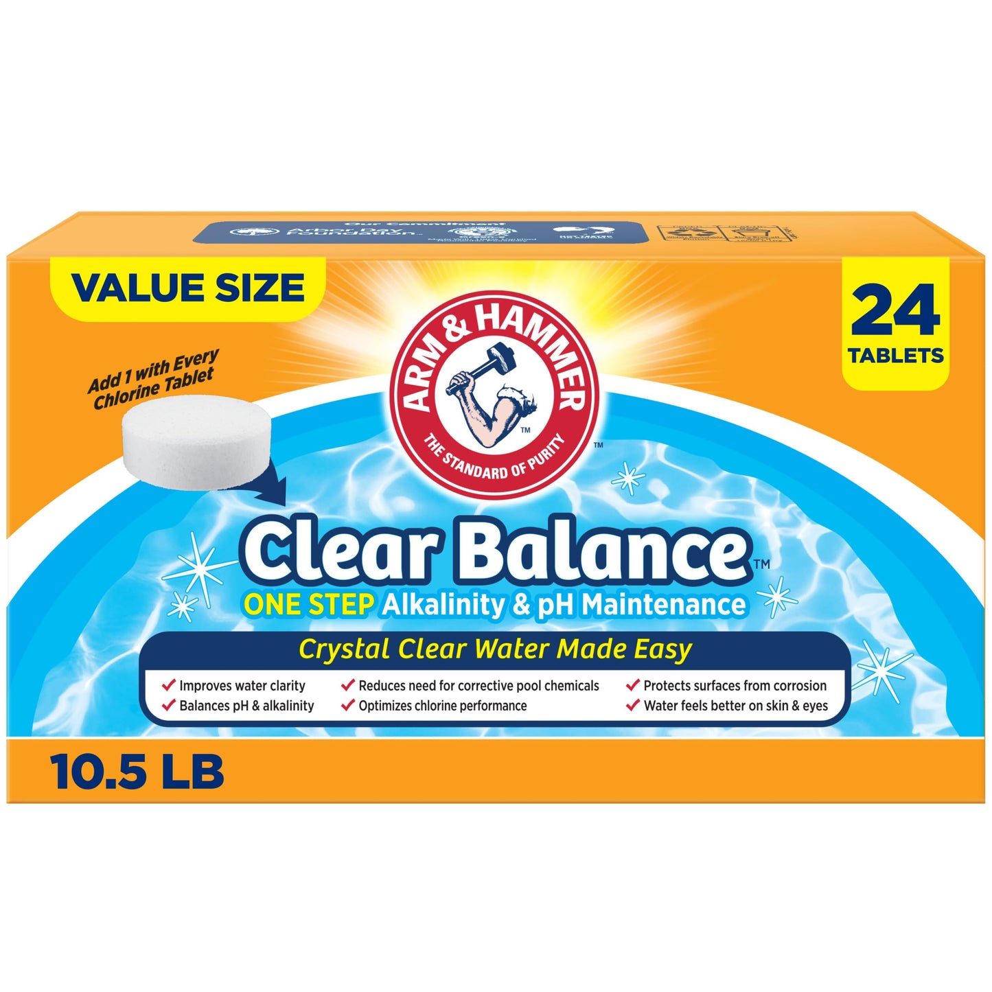 ARM & Hammer Clear Balance, One Step Alkalinity & pH Maintenance Tablets for Swimming Pools & Spa, Long-Lasting Water Balancer, 24 Count