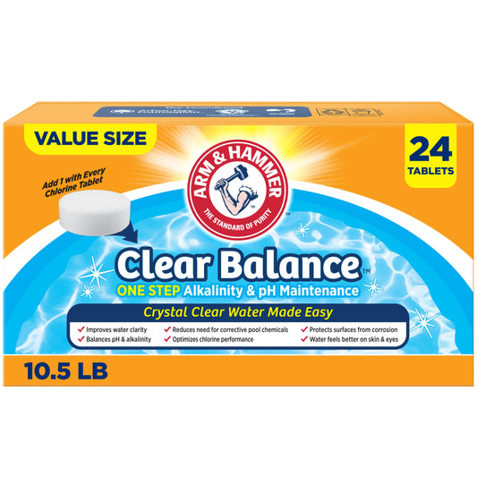 ARM & Hammer Clear Balance, One Step Alkalinity & pH Maintenance Tablets for Swimming Pools & Spa, Long-Lasting Water Balancer, 24 Count