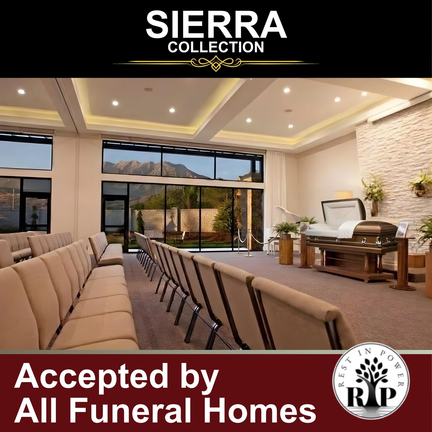 Rest In Power Steel Satin Sierra Funeral Casket for Adults – Burial Caskets for Humans with Premium Comfort Lining (Gold)