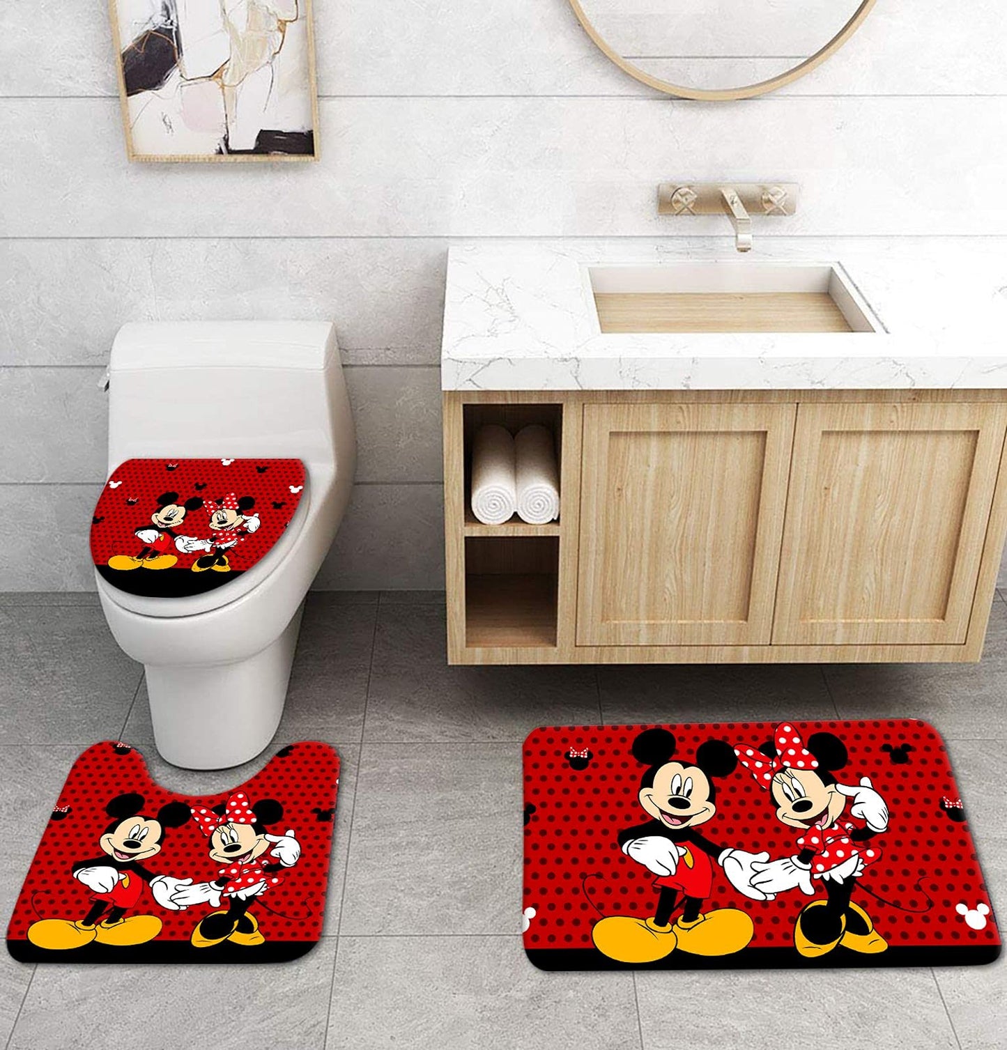 PLMZUOK 4Pcs Shower Curtain Set with Non-Slip Rugs, Toilet Lid Cover and Bath Mat, Waterproof Polyester Fabric Bathroom Curtain with 12 Hooks, 72 x 72inch1