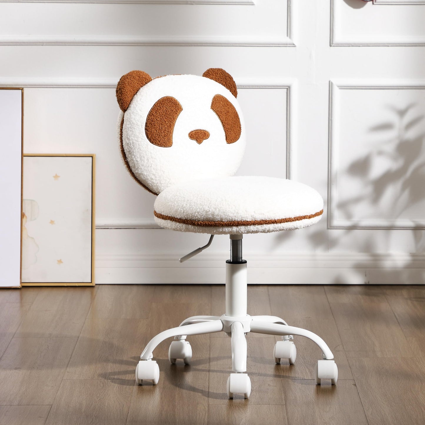 DAYAOUTDOOR Kids Desk Chairs Panda, Desk Chair Comfy for 8-12, Kids Computer Chairs with Wheels, Kid Furniture for Bedroom, Cute Fluffy Office Chairs, Adjustable Ergonomic Study Chair, Brown