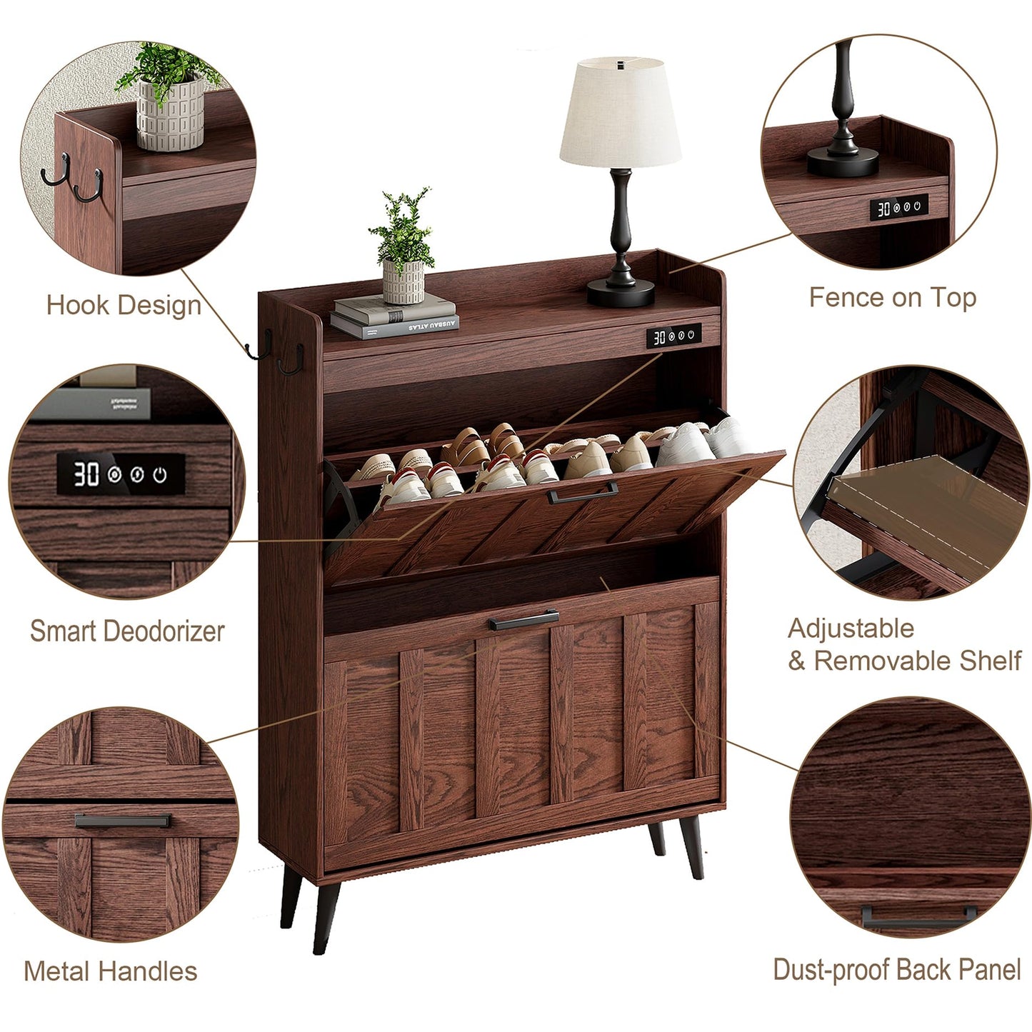 ChooChoo Shoe Storage Cabinet with 2 Flip Drawers and Deodorizer