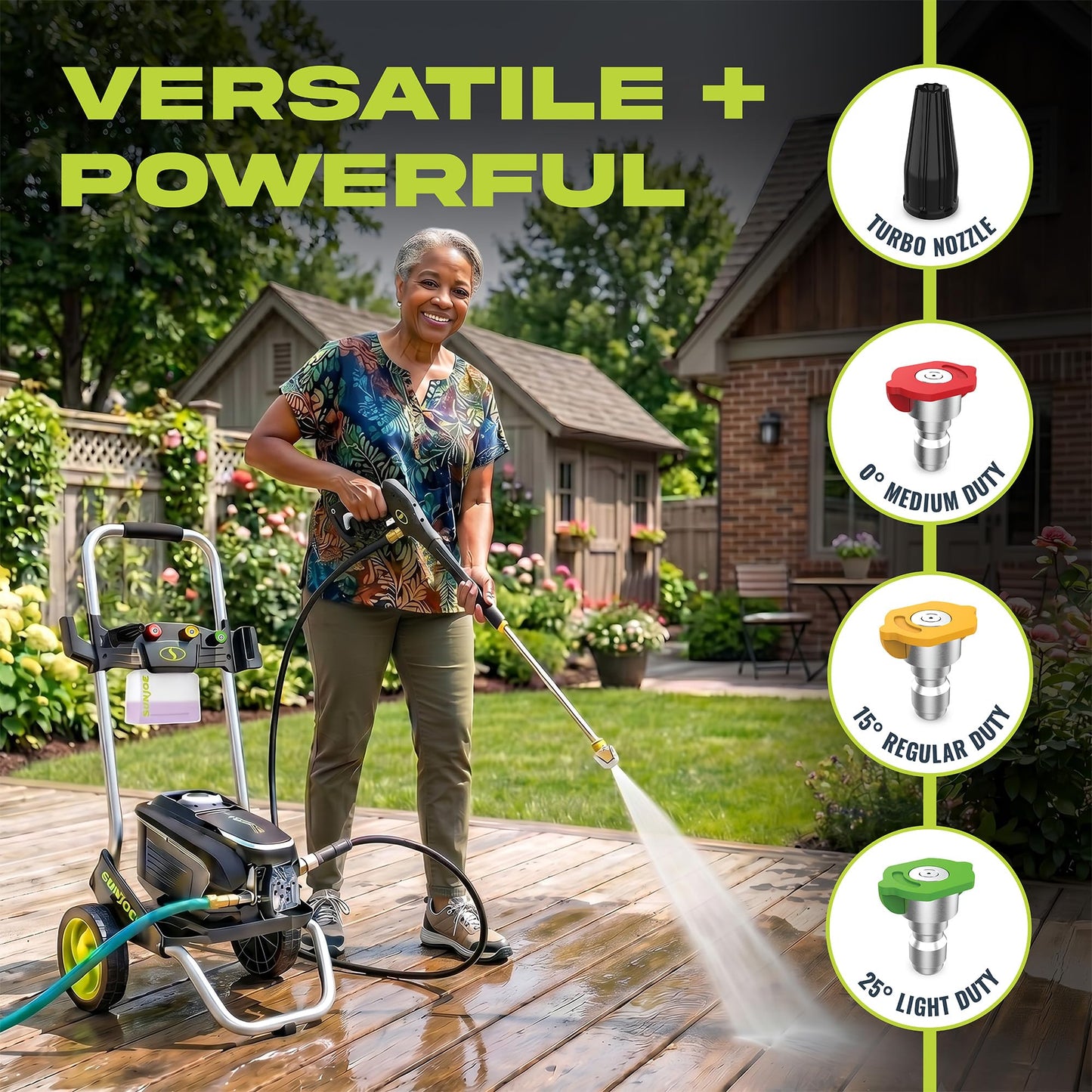 Sun Joe 2200 PSI Electric Pressure Washer, 1.1 GPM with Foam Cannon, Turbo Nozzle, 25 Ft Hose, 35 Ft Cord, 13-Amp Power Cleaner for Outdoor Surfaces SPX7000-MAX