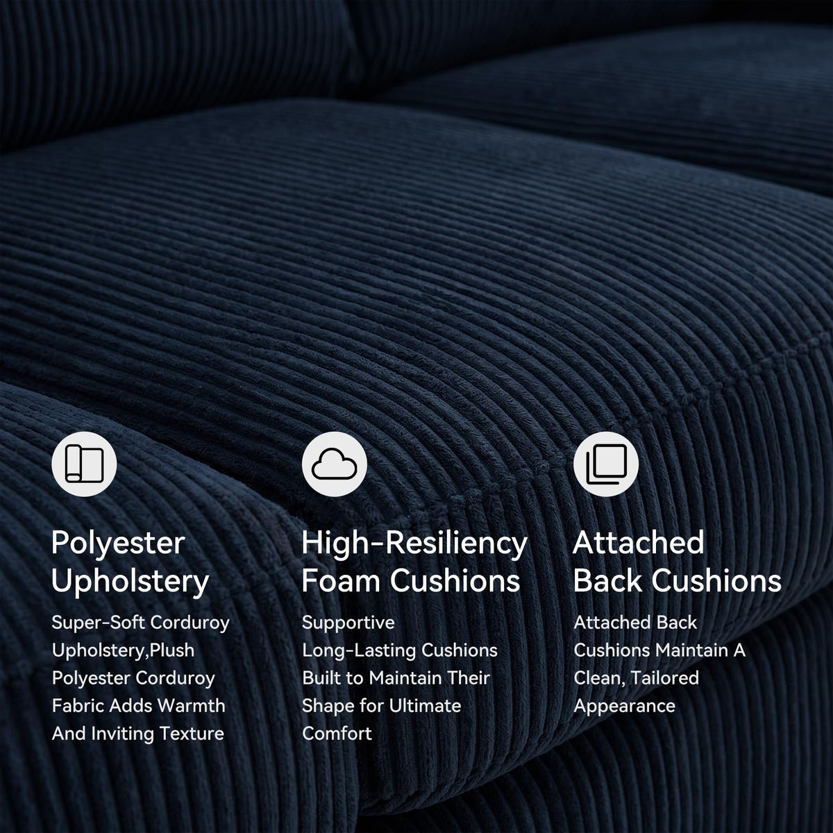 Signature Design by Ashley Sofa, 83-in Navy Corduroy, Anti-Sag Platform