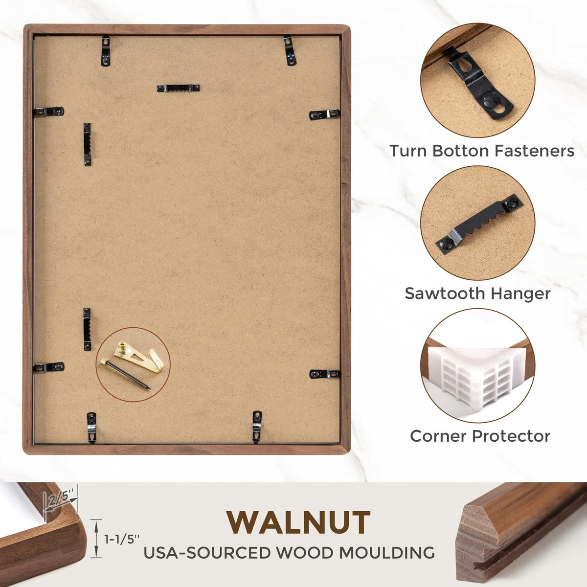 Dreamland 11x14 Picture Frame, USA-Sourced Walnut Wood Photo Frames with HD Tempered Glass, 11 x 14 Wooden Frame Matted to 8 x 10, 11x14 Frames Handcrafted Rounded Corner for Tabletop or Wall Display