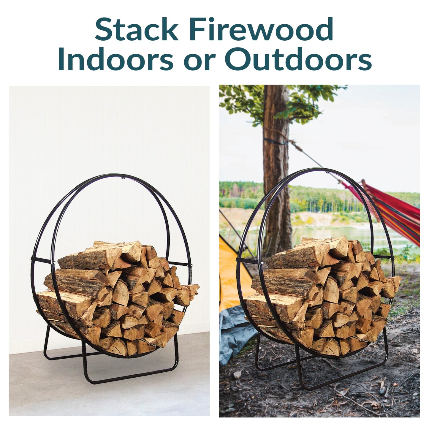 Sunnydaze Outdoor Firewood Rack, Heavy-Duty Steel, 48” Diameter