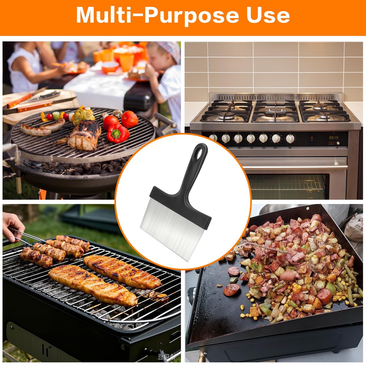 GuoluvSoo Heavy Duty Stainless Steel Grill Scraper, 3-in-1 Professional Griddle Scraper for Blackstone Grill Accessories with Comfort Grip Handle - for Flat Top Grill & Outdoor Barbecue Tools